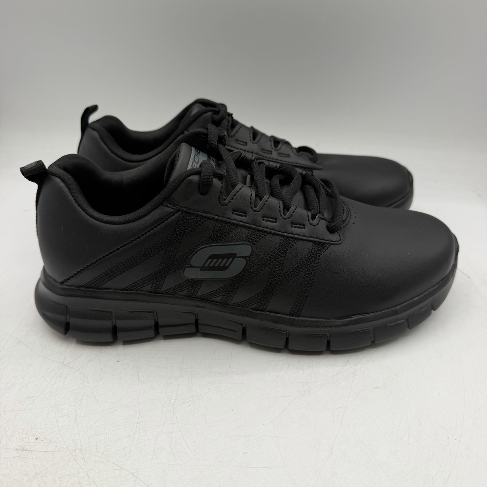 Skechers Sure Track Earth Work Shoes Womens Sz 7.5 W WIDE Black Slip Resistant